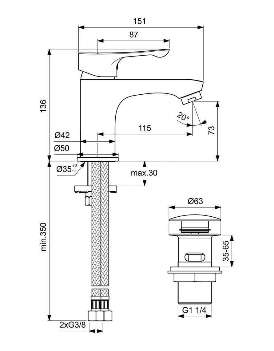 Ideal Standard Alpha - Wastafelkraan Met Click-Clack Waste, Chroom BC814AA 4 Ideal Standard Alpha - Wastafelkraan Met Click-Clack Waste, Chroom BC814AA - Afbeelding 2