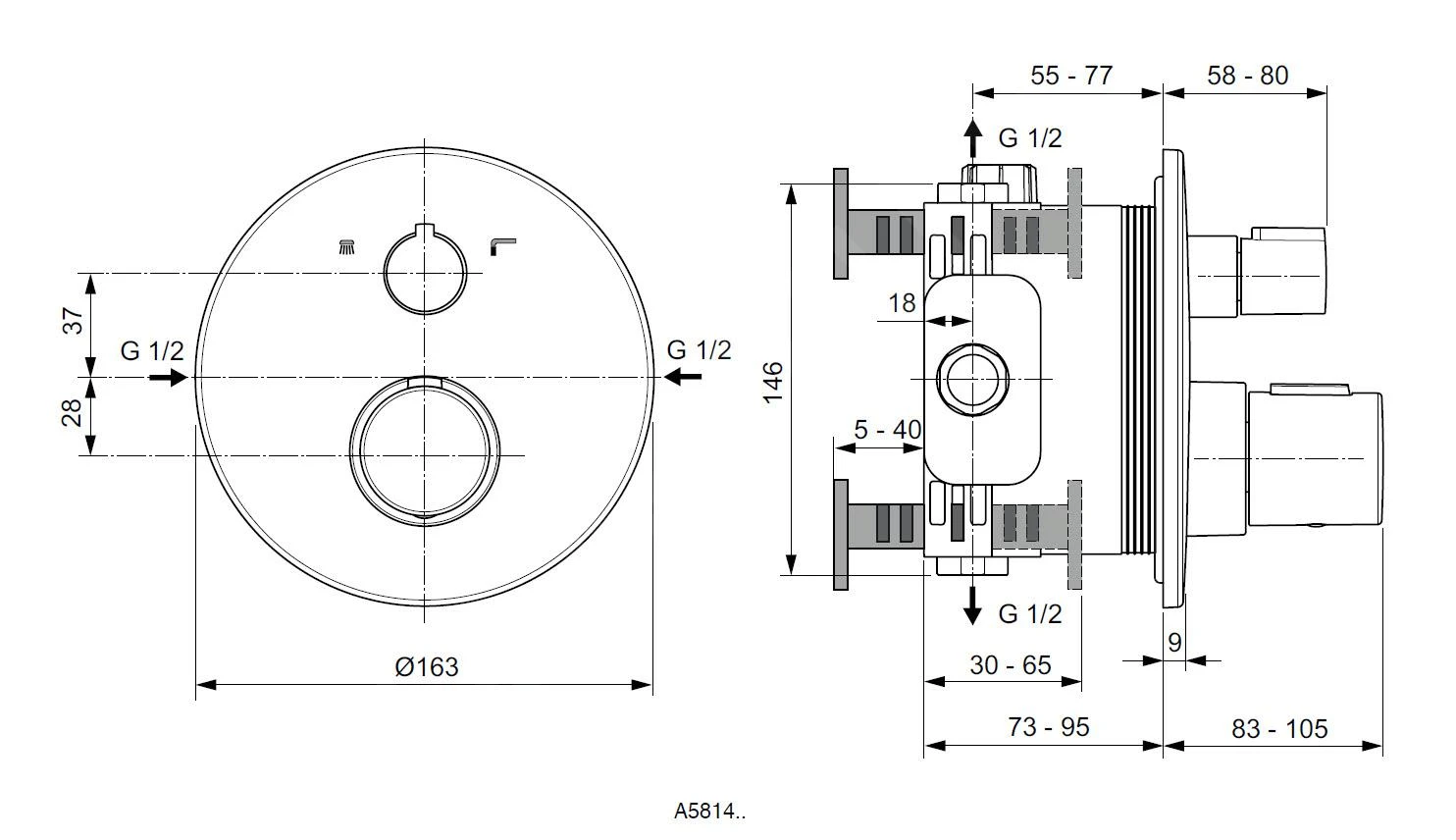 Ideal Standard CeraTherm - Inbouw Thermostatische Badkraan, Zwart A5814XG 3 Ideal Standard CeraTherm - Inbouw Thermostatische Badkraan, Zwart A5814XG - Afbeelding 2