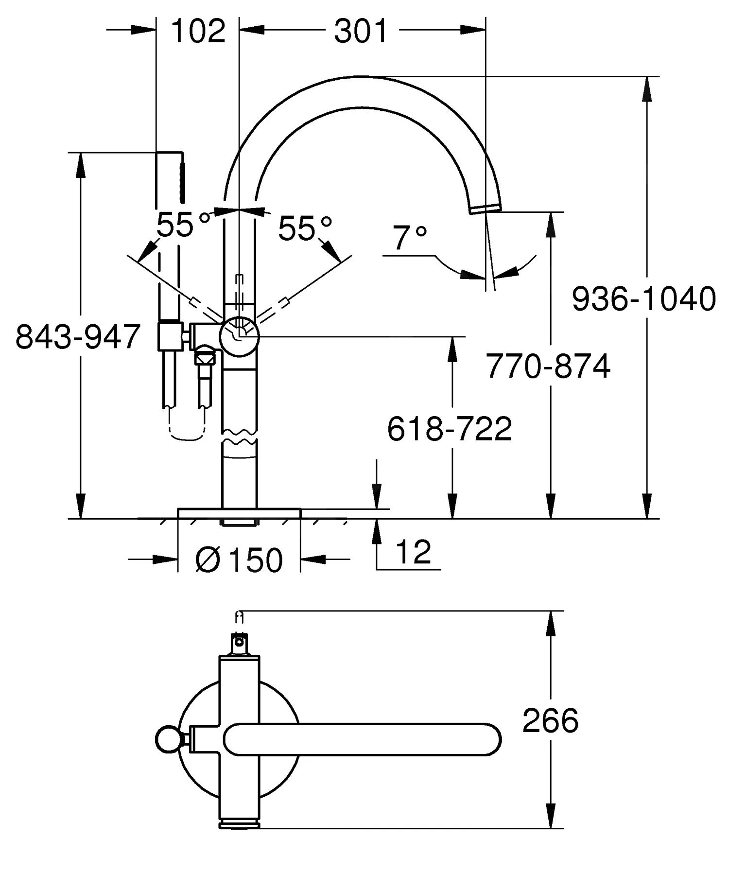 Grohe Atrio - Vrijstaande Badkraan, Met Draaibare Uitloop, Chroom 32653003 4 Grohe Atrio - Vrijstaande Badkraan, Met Draaibare Uitloop, Chroom 32653003 - Afbeelding 2