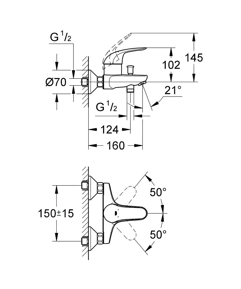 Grohe Euroeco - Badmengkraan Opbouw, Chroom 32743000 4 Grohe Euroeco - Badmengkraan Opbouw, Chroom 32743000 - Afbeelding 2
