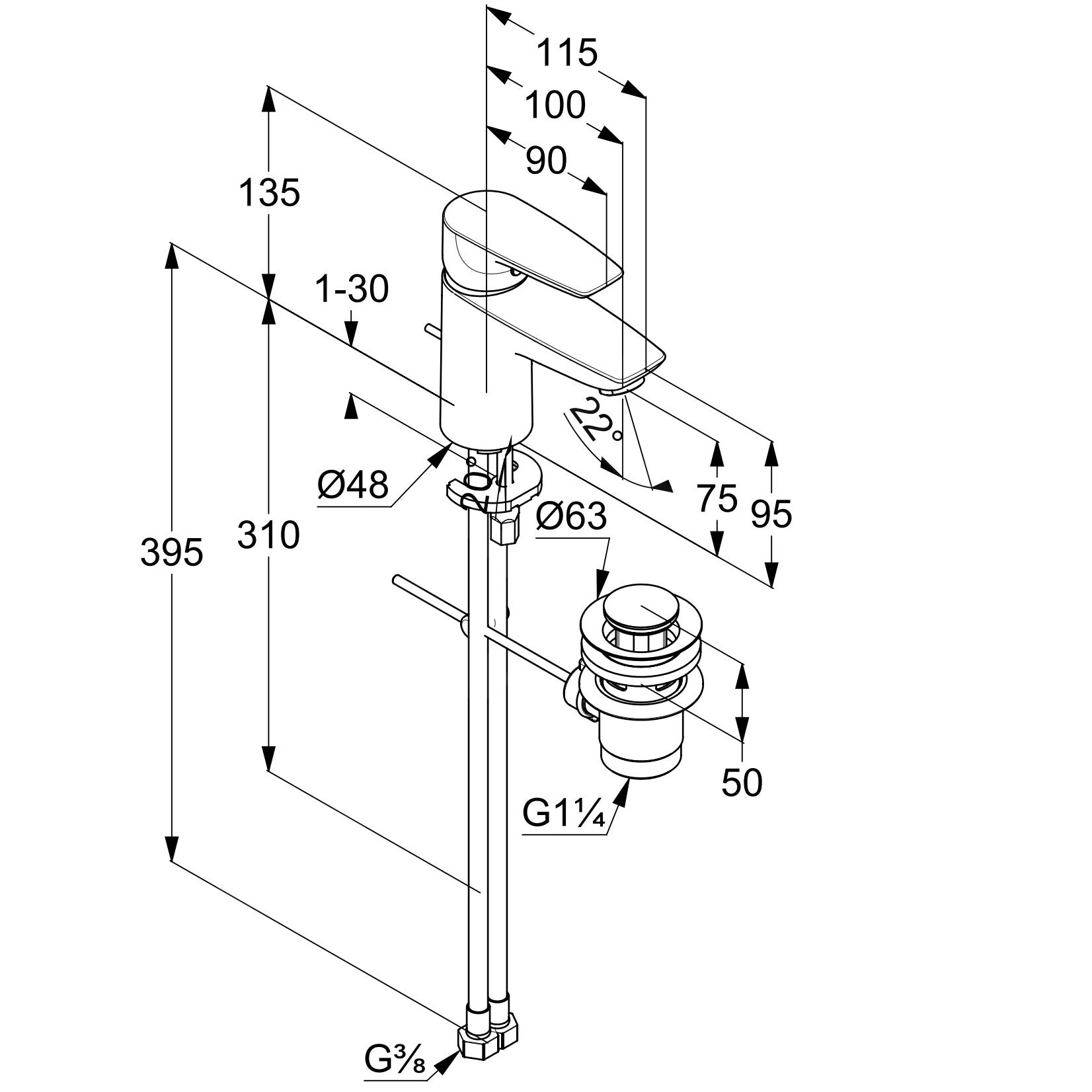 Kludi Pure&Solid - Wastafelkraan Met Waste, Chroom 343820575 4 Kludi Pure&Solid - Wastafelkraan Met Waste, Chroom 343820575 - Afbeelding 2